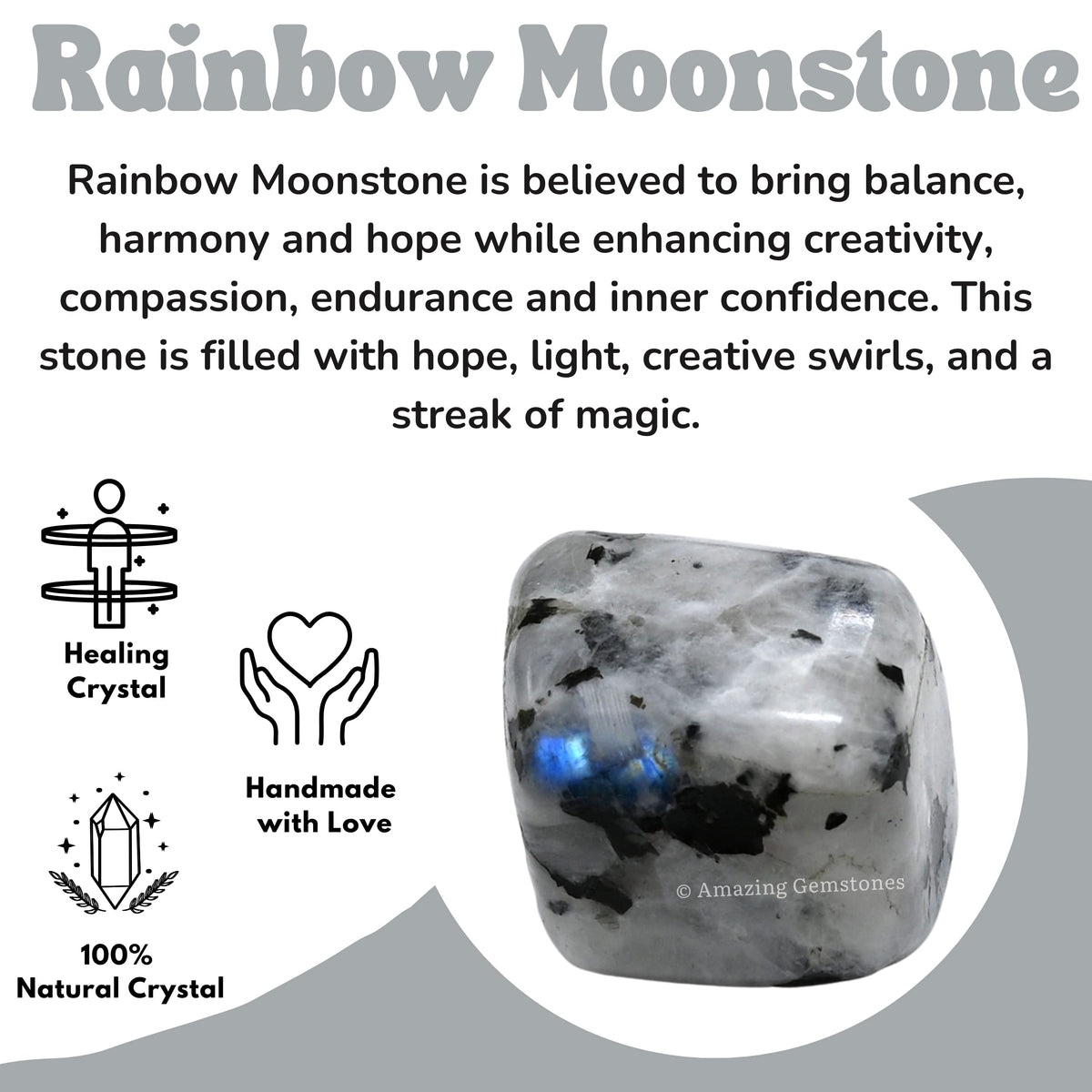 Amazing Gemstone Rainbow Moonstone Crystals and Healing Stones Tumbled - 1 oz Rainbow Moonstone Stone, Healing Stones for Energy Balance, Stress Relief - Premium Polished Gems Rocks for Meditation