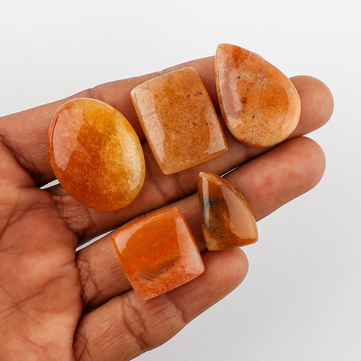 CRYSTALINES (5pcs) Natural Orange Aventurine Gemstones Cabochon, Wholesale Loose Polished Cabs, DIY-Healing Crystals, Jewelry Making, Wire Wrapping, Worry Stones Supplies, Gem Collection