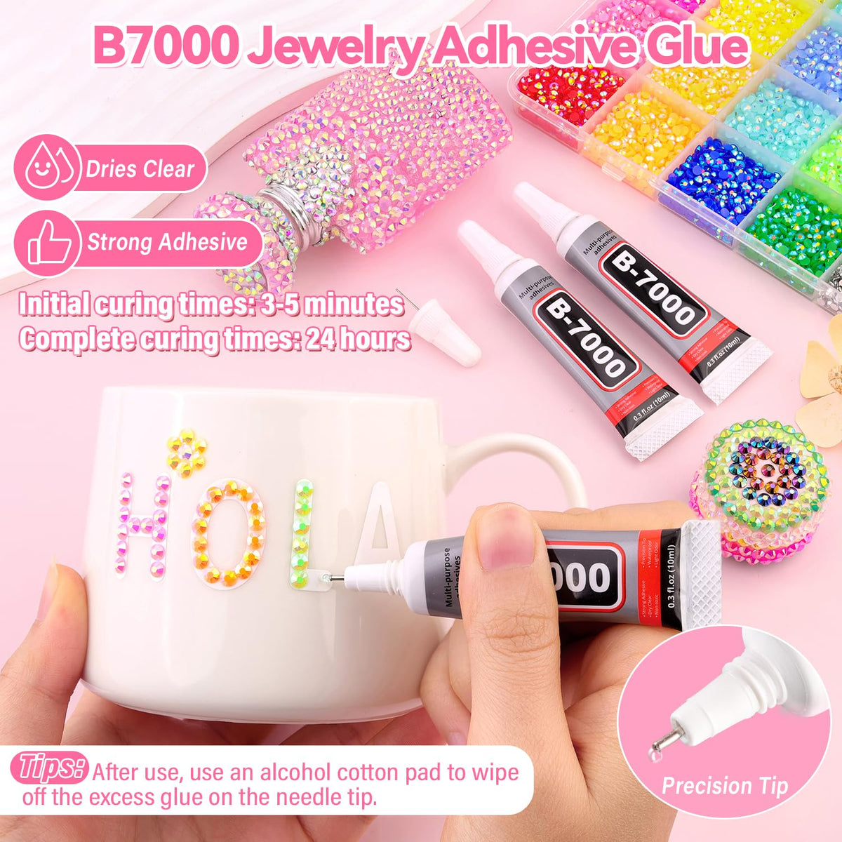 40000Pcs Jelly Rhinestones for Bedazzling Kit, Multi-Color 3mm Resin Flatback Gems with 3Pcs 10ml B7000 Jewelry Glue, Bedazzled Crystal for DIY Crafts Clothing Nail Art Makeup