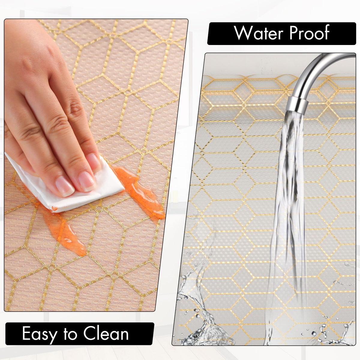 Cooyes Shelf and Drawer Liners for Kitchen Cabinets, Non Adhesive Cabinet Liner, EVA Waterproof Durable Non-Slip Drawer Mats for Shelves, Fridge, Storage, Kitchen Cupboards – Modern Pattern