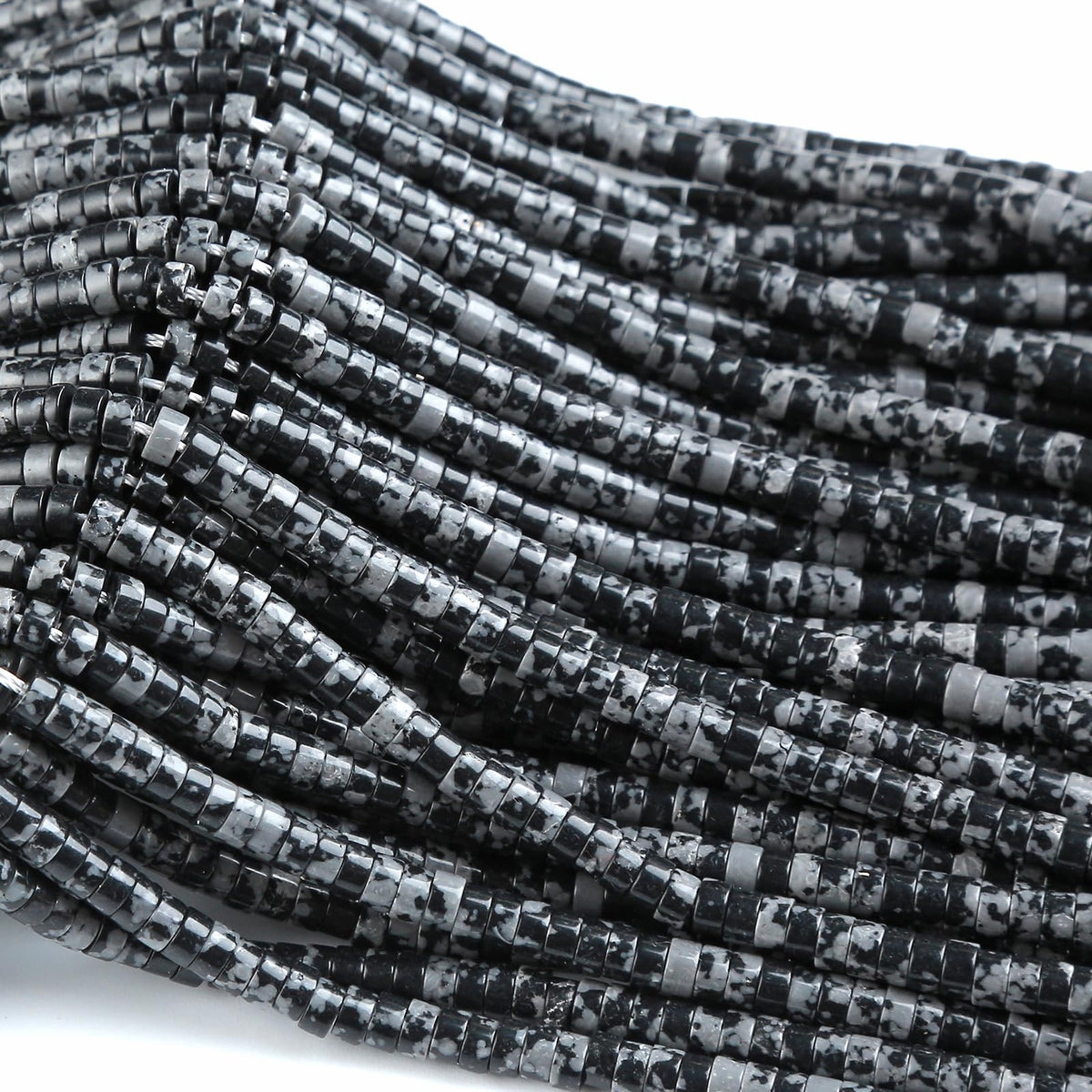 150pcs 2x4mm Natural Snowflake Obsidian Tube Shape Beads Loose Flat Round Cylinder Flat Spacer Green Stone Beads for Bracelet Earrings Jewelry Making