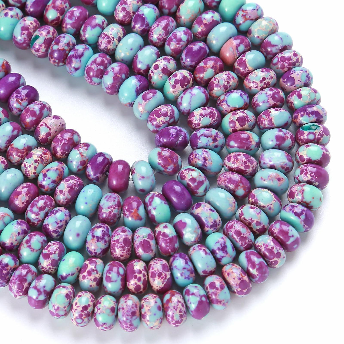 76pcs 5x8mm Natural Stone Galaxy Sea Imperial Jasper Rondelle Spacer Loose Beads Abacus Disk Stone Round Loose Gemstone Beads for Jewelry Making DIY Bracelet Necklace