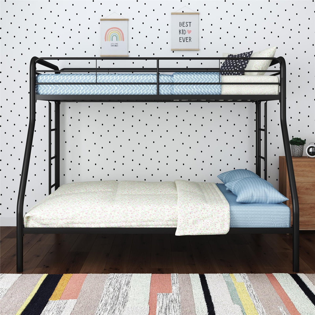 DHP Dusty Metal Bunk Bed with Secured Ladders, Twin/Full, Black