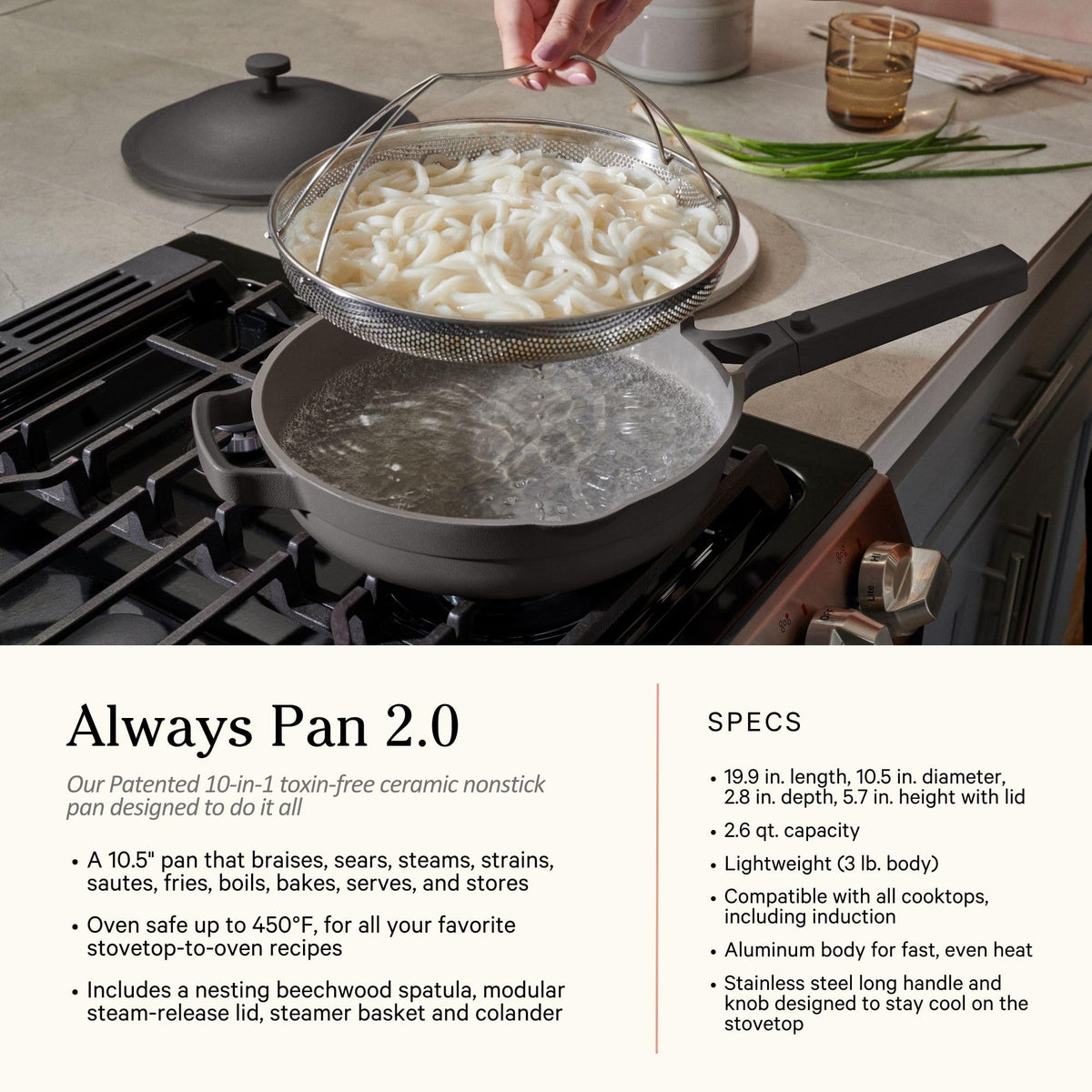 Our Place Cookware Duo | 7-Piece Ceramic Cookware Set with 10.5" Always Pan 2.0, 5.5 Qt Perfect Pot & Strainer Basket | Induction & Oven Safe up to 450°F | Nonstick, Non-Toxic Cookware | Steam