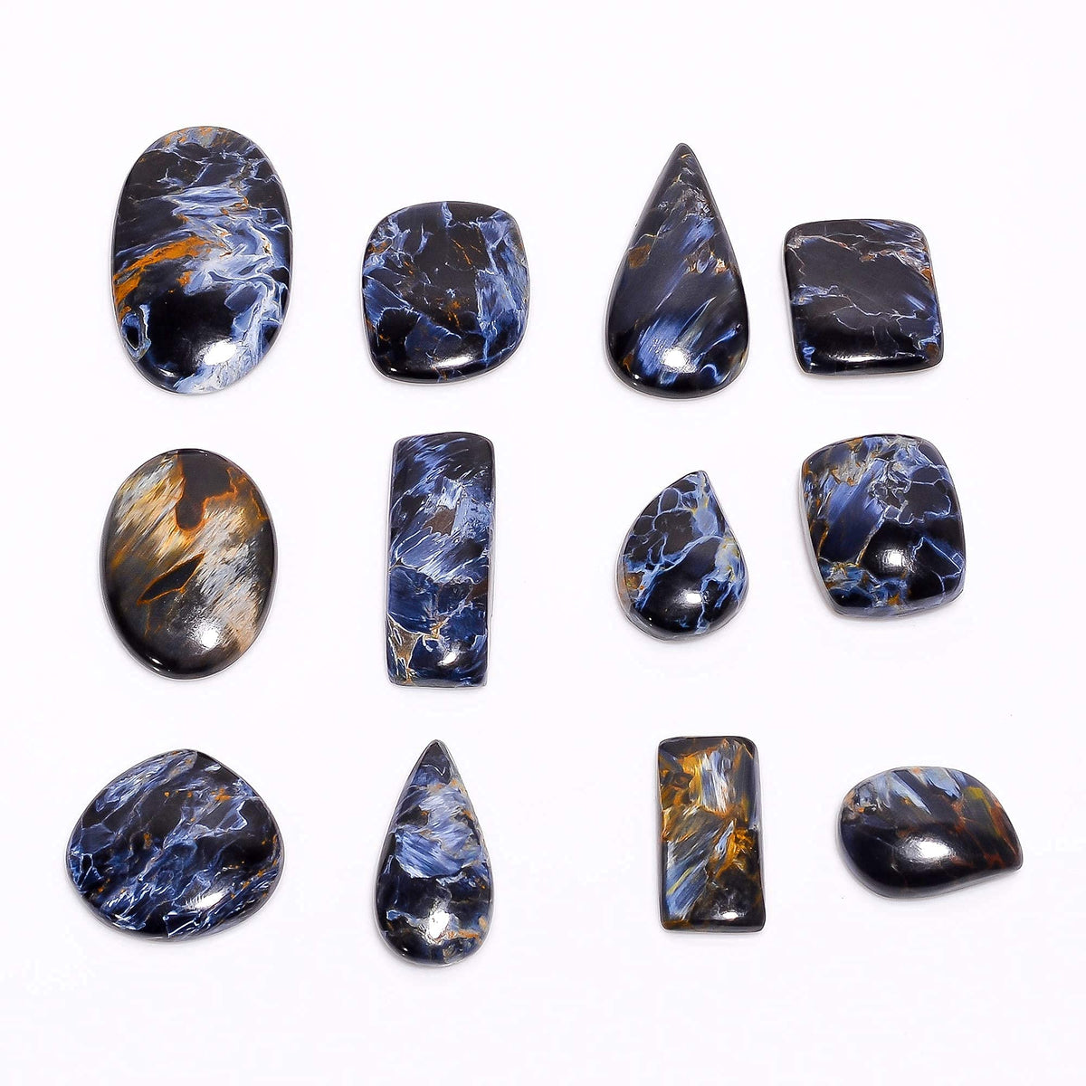 Gemkora 3 to 5pcs Black Pietersite Cabochon Gemstones for Jewelry Making, Chatoyant Crystals, Wholesale Stones Lot Supply, Mix Pack, Birthstone, Healing Crystals