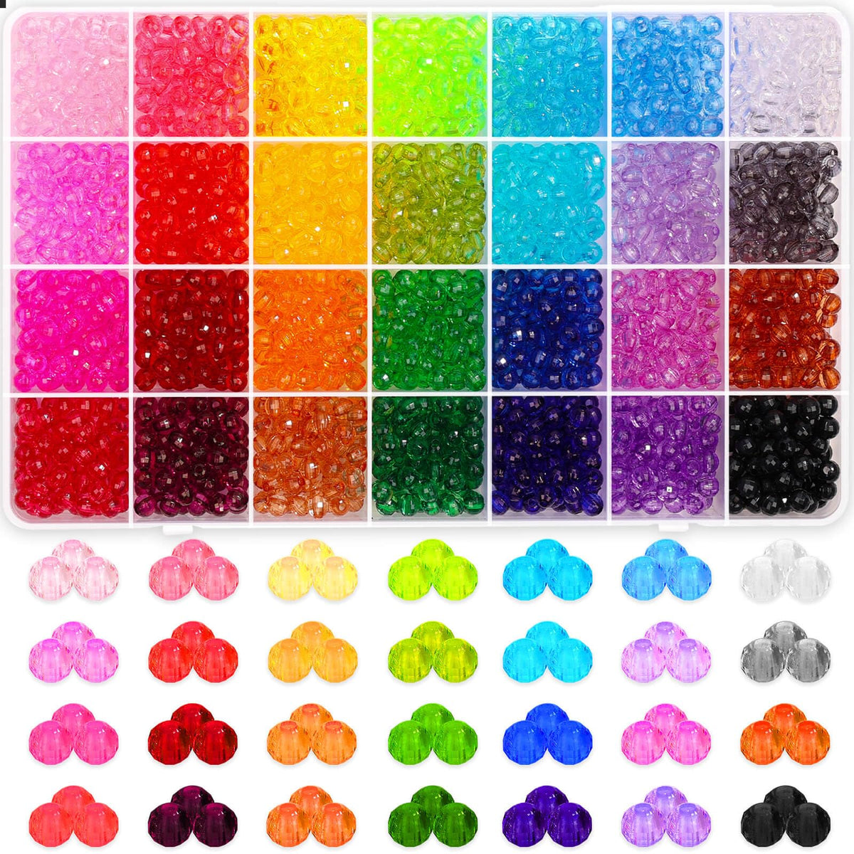 PAXCOO 1820Pcs Crystal Acrylic Beads Faceted Bicone Gem Beads for Jewelry Making (6 MM)