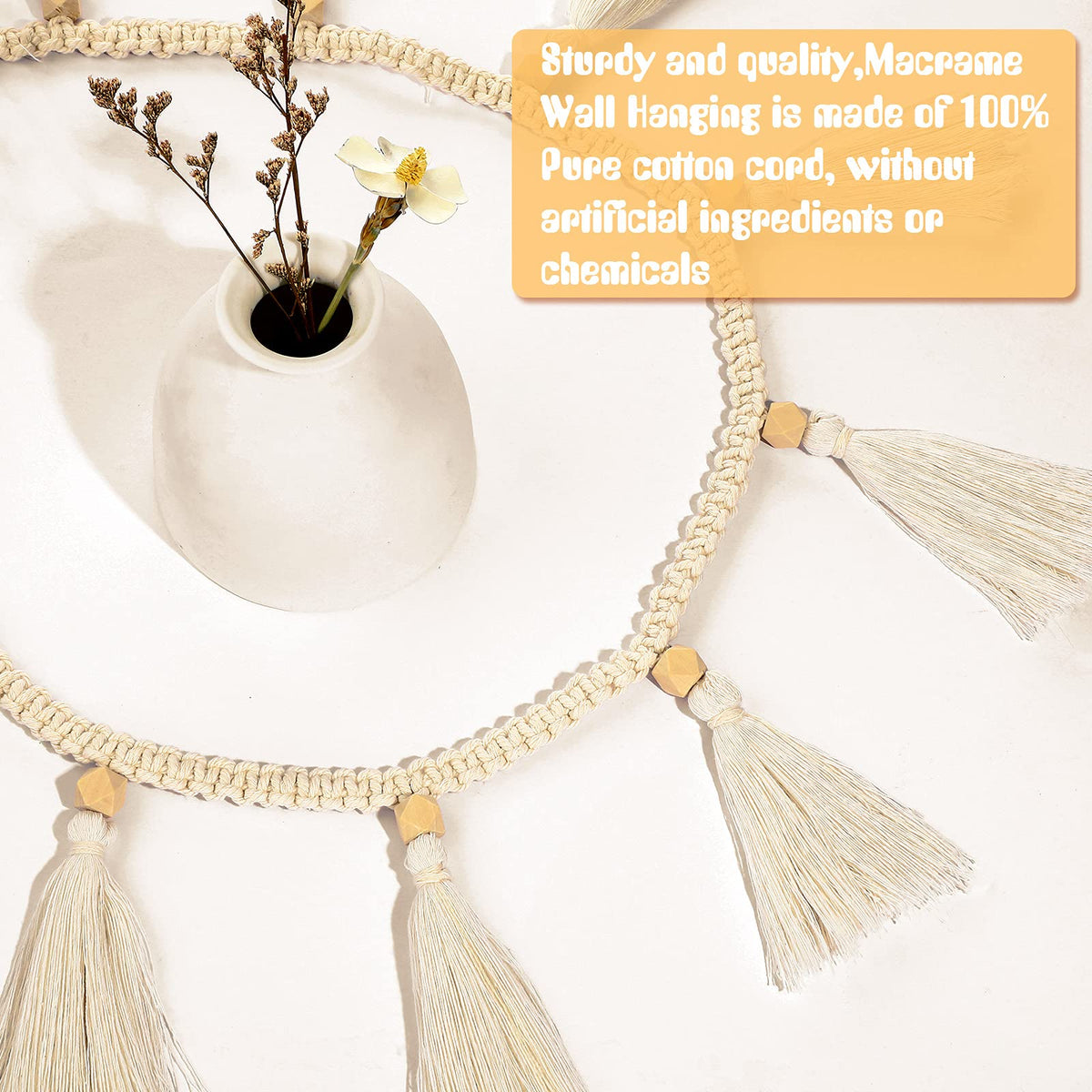 Tatuo Boho Macrame Tassel Garland for Classroom Decor Hanging Tassel Garland Bunting Boho Classroom Decor for Nursery Room Birthday Party Bedroom Dorm(4 Pieces,47.2 Inch)