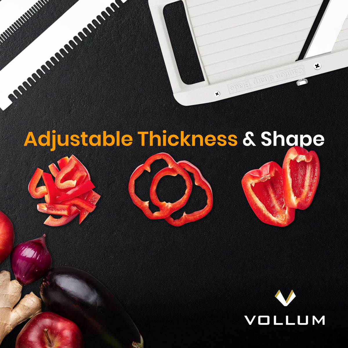 Vollum Wide Japanese Mandoline Slicer for Kitchen – Professional Slicer Vegetable Cutter with Interchangeable Stainless Steel Blades – Food Manual Slicer Handheld Mandoline Slicer