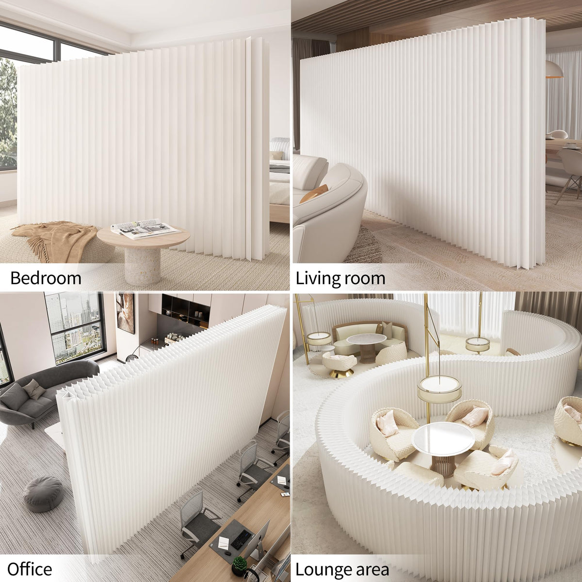Paper Room Divider, Folding Privacy Screen Lightweight Stretchable Accordion Room Divider Wall, Portable Paper Wall Divide for Home, Office, Clothing Shop (White, L：118in x W: 17in x H：71in)