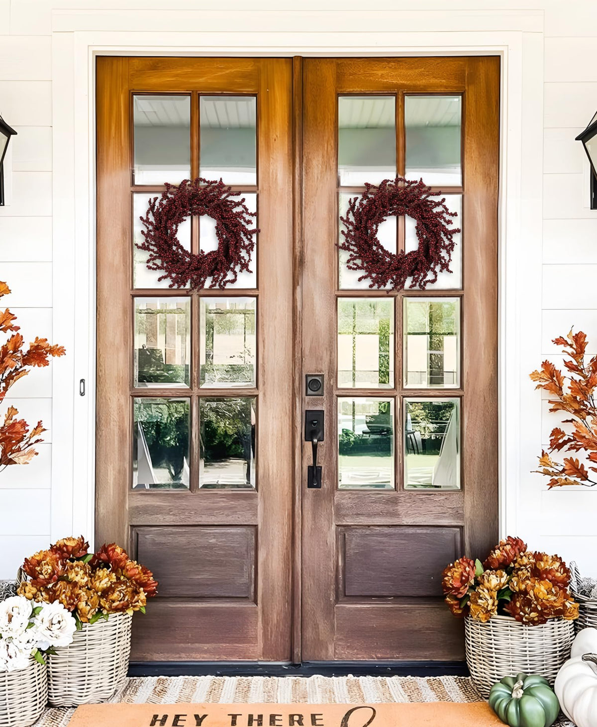 Briful 2 Pack Fall Berry Wreaths 12in Artificial Burgundy Foam Berry Wreath for Front Door Small Outdoor Fall Wreath for Autumn Home Wall Mantle Porch Thanksgiving Halloween Decor