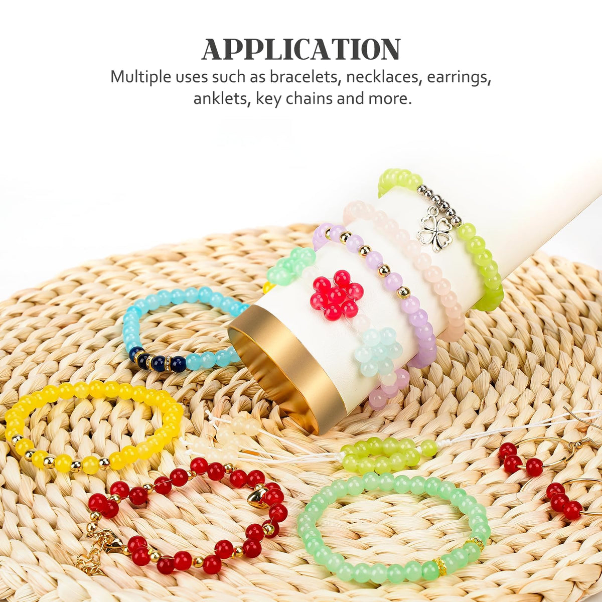 6mm Glass Beads Bracelet Making Kit 1400pcs, 24 Colors Crystal Beads for Jewelry Making Round Beads DIY Crafts with Spacer Beads Charms Accessories