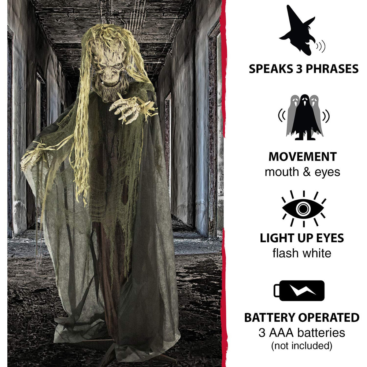 Haunted Hill Farm Life-Size Scary Talking Tree Man Halloween Animatronic with Touch Activated Lights and Sound, Battery Operated Indoor or Covered Outdoor Halloween Decorations, Creepy Fright Props