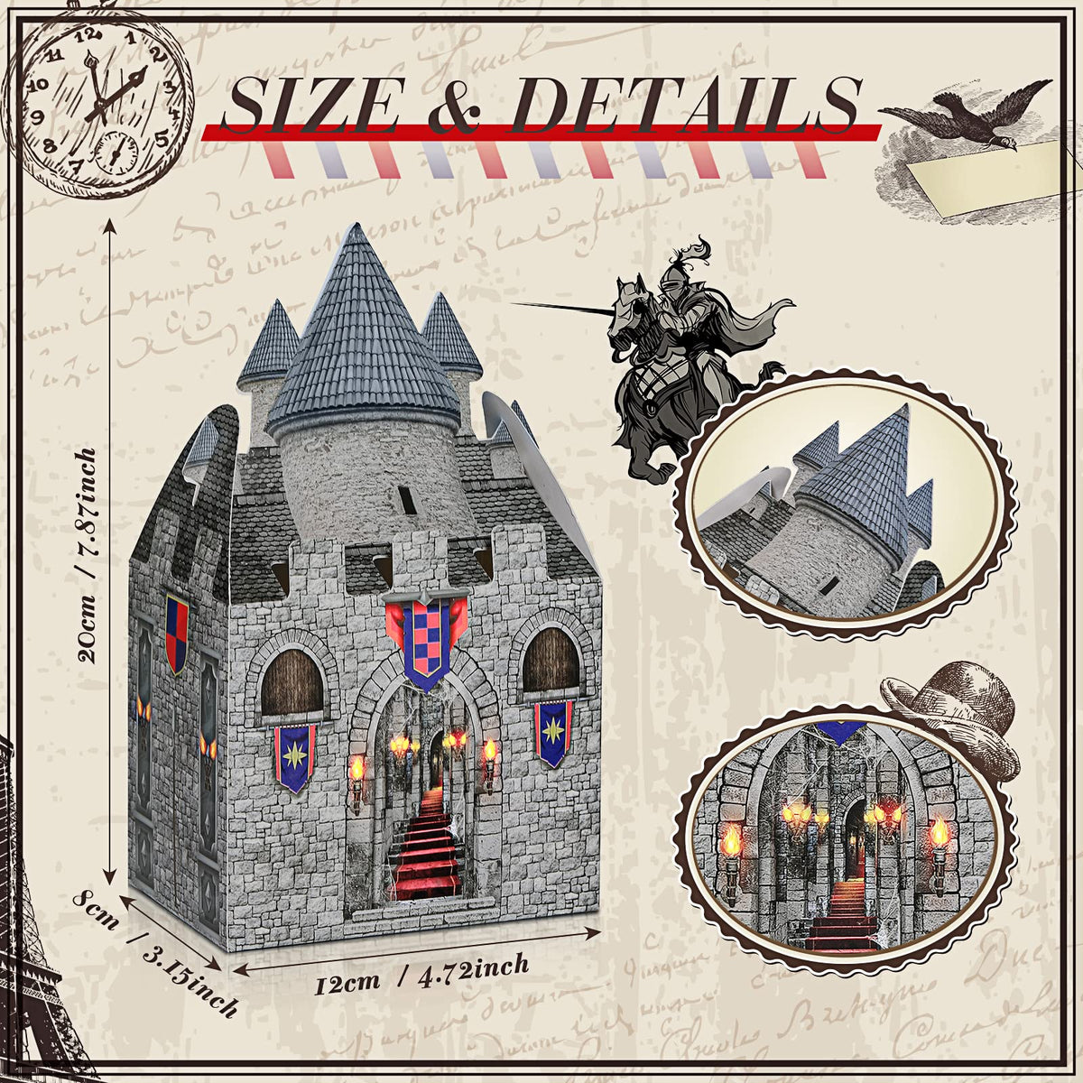 TaoBary 16Pieces 8 x 5 x 3 Inches Medieval Castle Box Cardboard Castle Halloween Knight Theme Party Supplies DIY Box for Mardi Gras Medieval Party Birthday Centerpiece