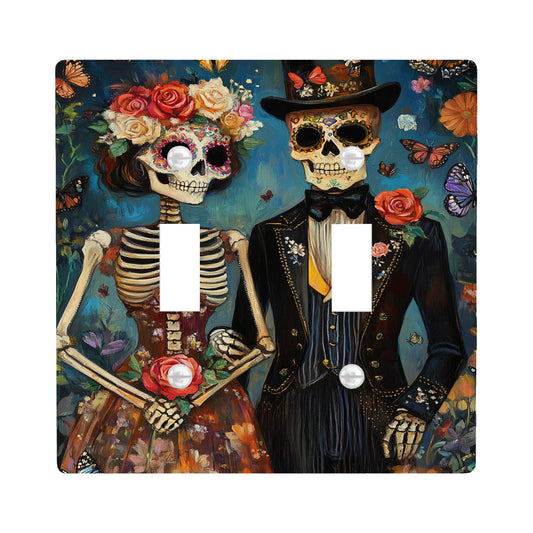 Sugar Skull Light Switch Cover Plate, Colorful Day of the Dead Design, Vibrant Floral for Halloween Decor, Plastic Wall Plate, Standard Size Double Toggle