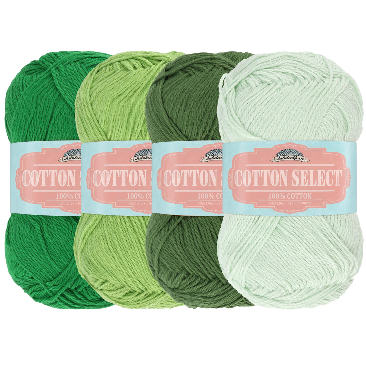 JubileeYarn Cotton Select Yarn - 50g/Skein Sport Weight - Shades of Green - 4 Skeins