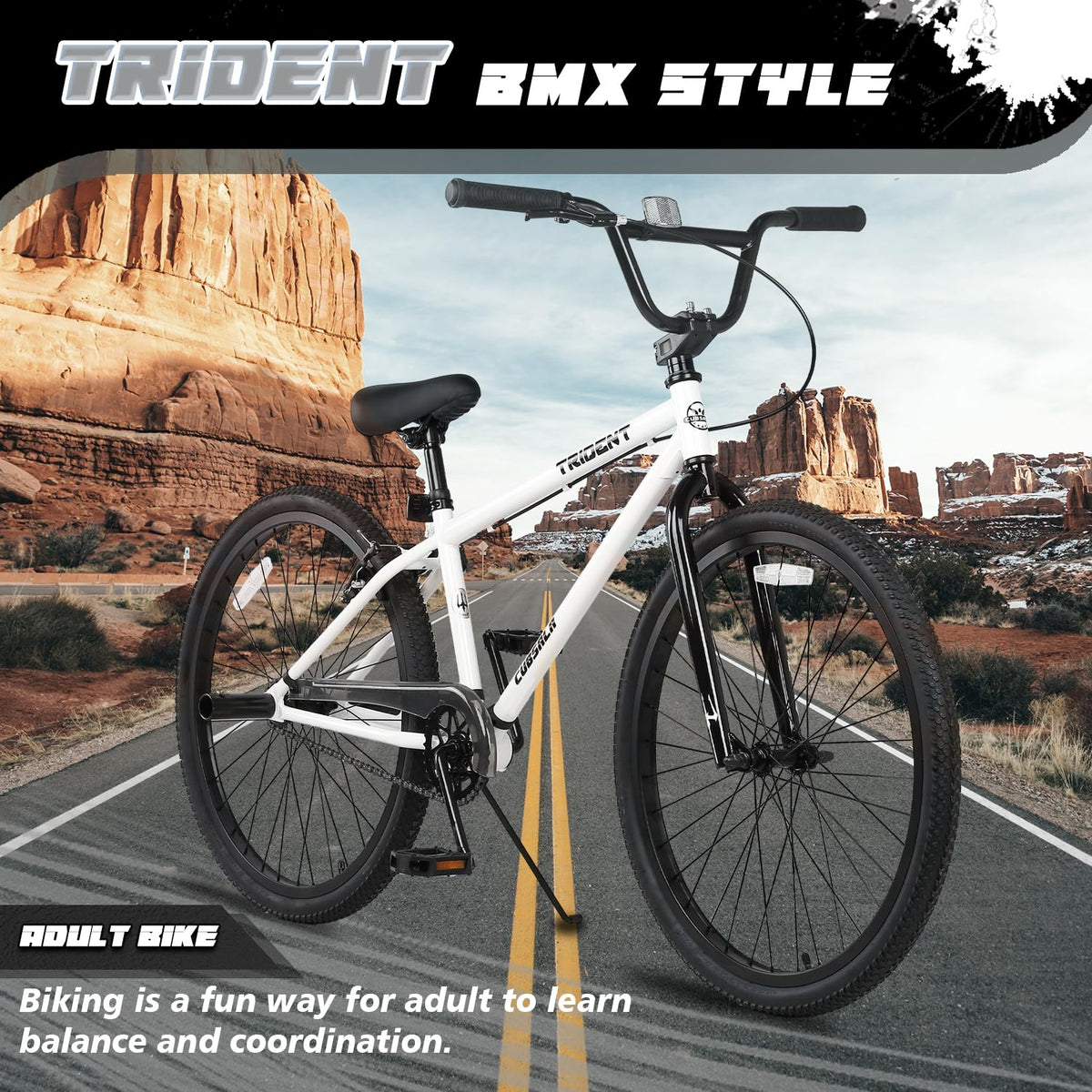 cubsala 24 Inch BMX Race Bike Trident Bicycles Beginner-Level to Advanced Riders with 2 Pegs Trick Cycling and Professional Riding, White