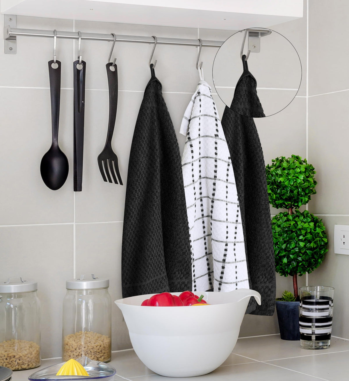 Utopia Towels - Kitchen Towels 12 Pack, 15 x 25 Inches, 100% Ring Spun Cotton Super Soft and Absorbent Linen Dish, Tea and Bar Towels Set, Black