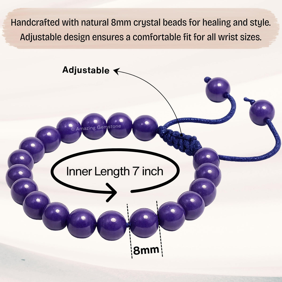 Amazing Gemstone Phosphodorite Bracelet for Women Men's Gifts - Protection Healing Crystal Bracelet - 8mm Beaded Adjustable Bracelet Pulseras Para Hombres Mujer Stocking Stuffers