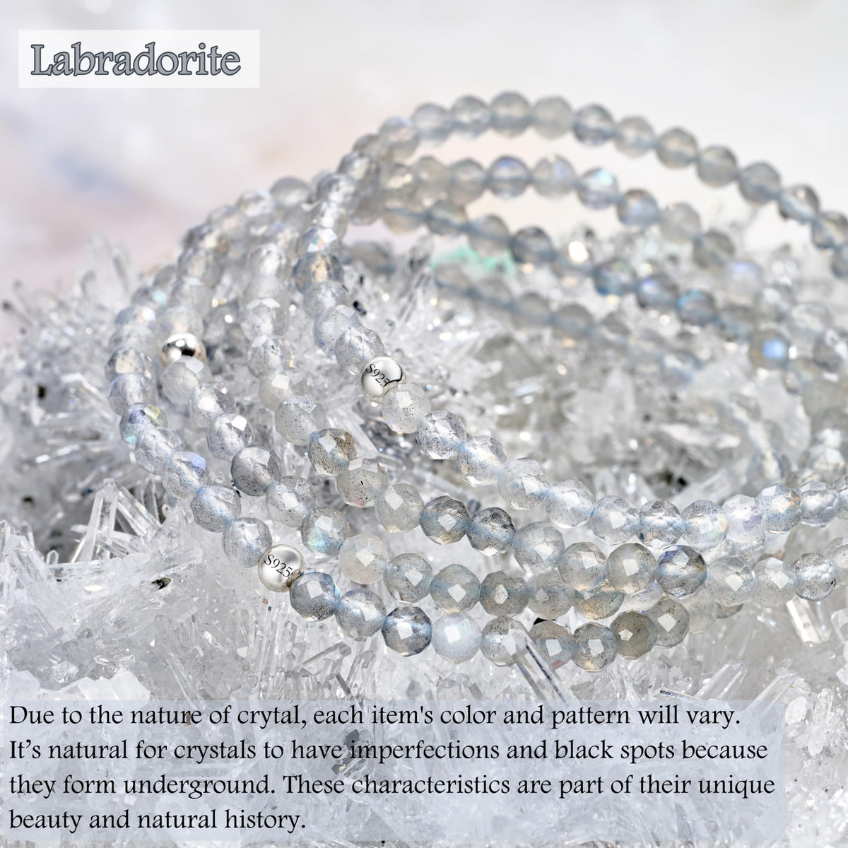 Farfume Labradorite - Transformation & Protection - Beaded Bracelets for Women,Handmade Natural Stone 4mm Beads 925 Sterling Silver Stretch Bracelets, Chakra Crystal Gemstone Jewelry Gifts for Mom