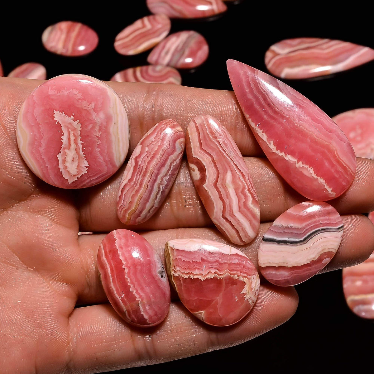 Gemkora Natural Pink Rhodochrosite Cabochon Gemstones Wholesale Lot Jewelry Making, Loose Crystals Supply, Healing Stones, Mix Pack, Crystals, Bulk Deal, Stones, 18 to 25mm (3 to 4pcs)