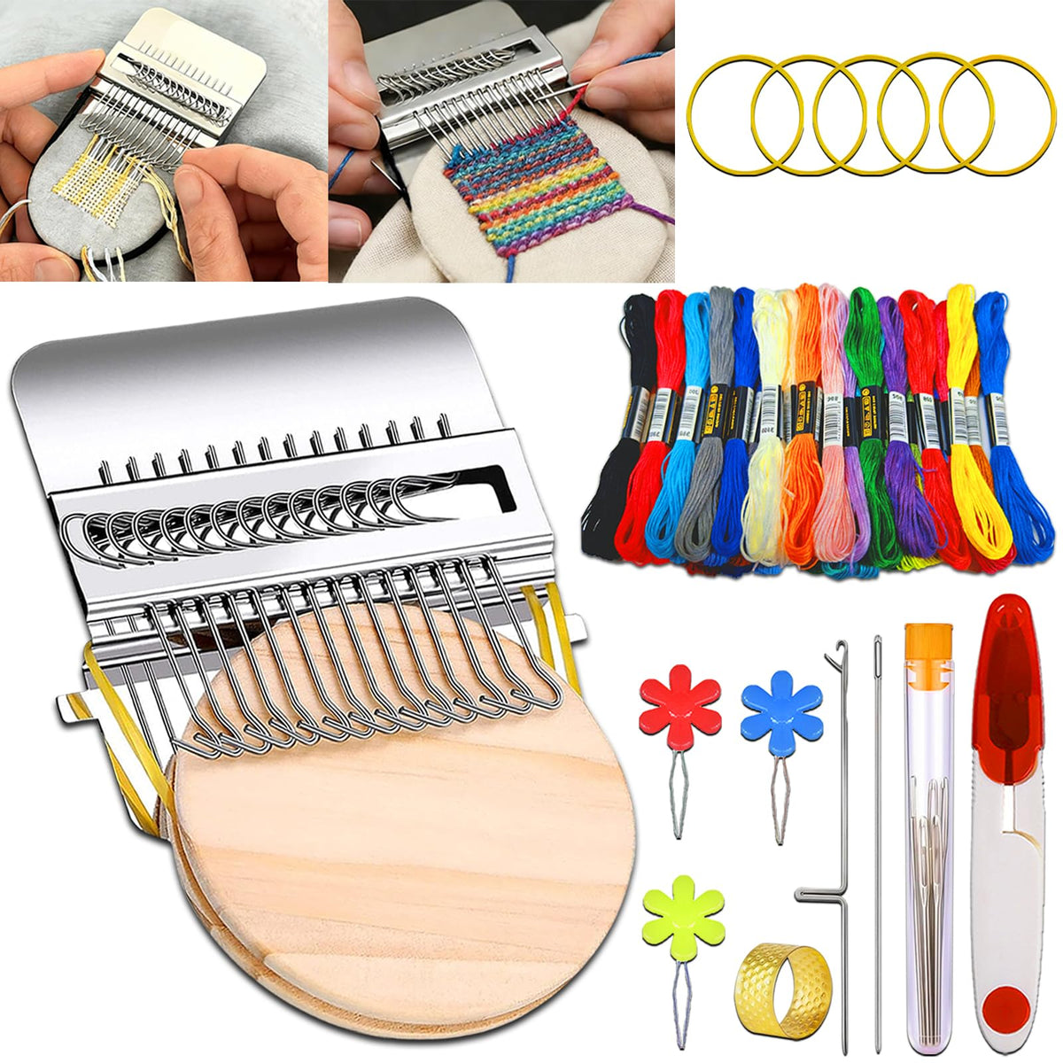 Jeyermier Patchmaker 2.0 Kit, Portable Patch Darning Kit for Beginners, Speedweve Darning Loom to Repair Holes on Socks, Clothes & Jeans, Knit Patch Repair Tool for Quickly Sewing Repair (14 Hooks)