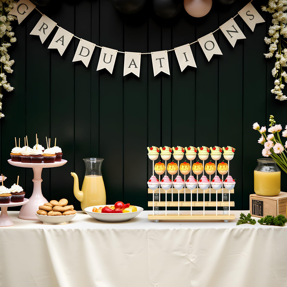 DEMEGA Cake Pop Stand Display Riser - 3 Tier Wood Lollipop Holder, 20 Holes Acrylic Pine Wood Candy Pop Holder Display for Dessert Table Weddings Birthday Parties Halloween Candy Decorative