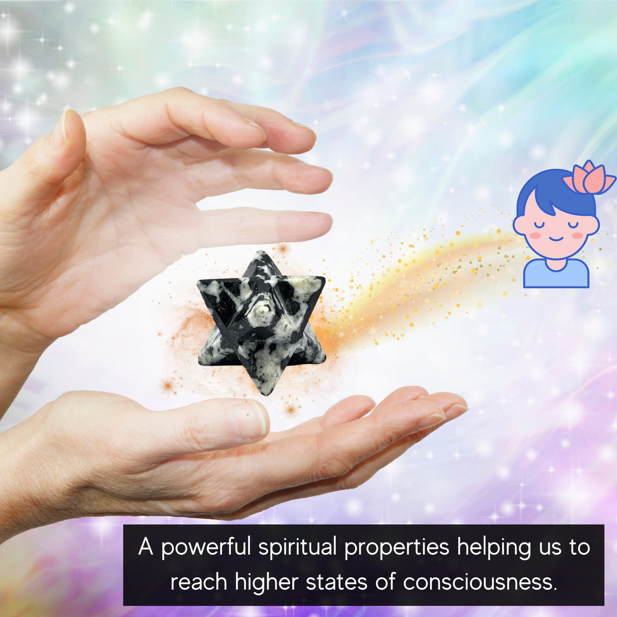 Amazing Gemstone Black & White Tourmaline - 0.75 Inches Metaphysical Merkaba Star for Meditation - Energetic Tetrahedron Crystal and Healing Stones for Spiritual Growth and Healing (15-20mm)