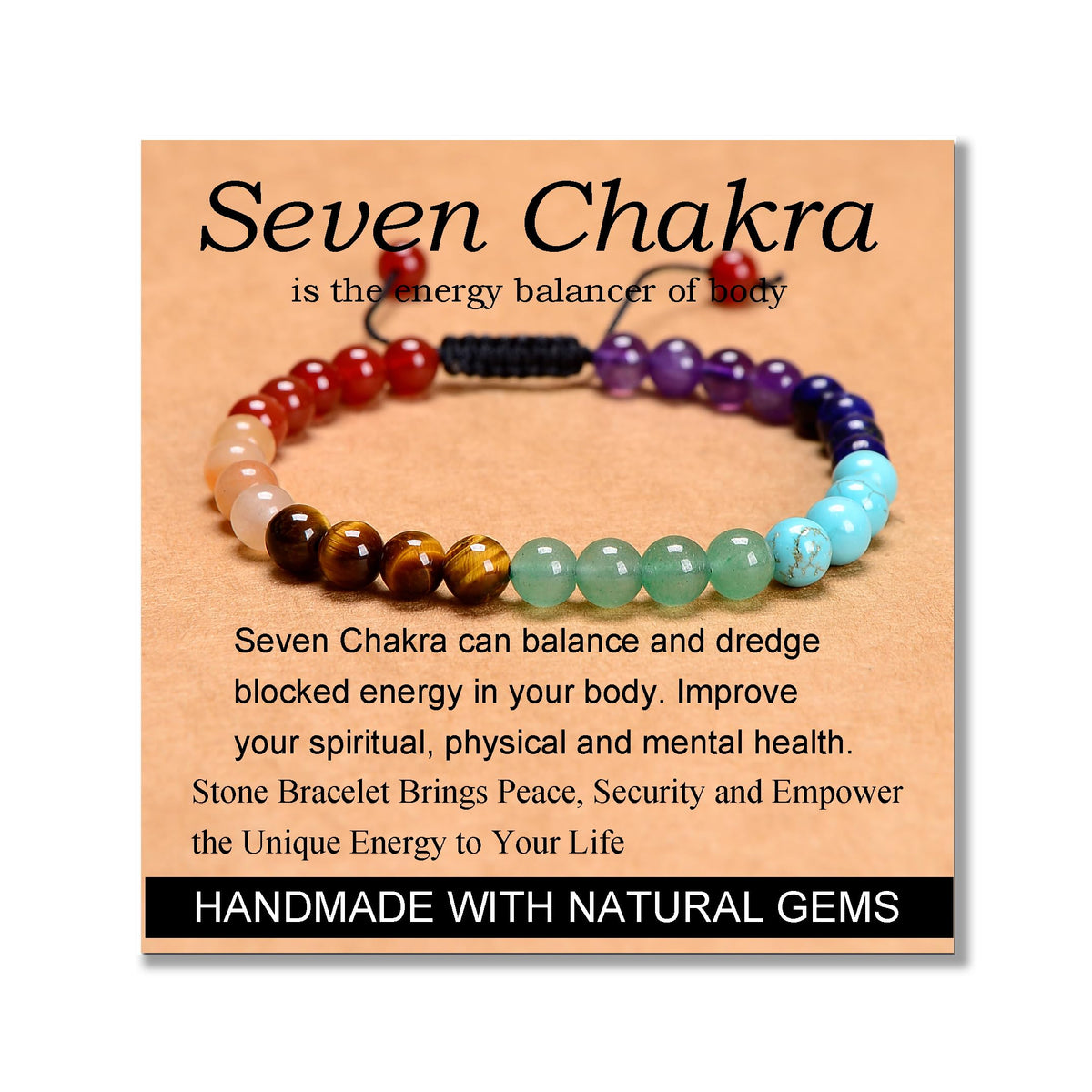 MASSIVE BEADS Seven Chakra Stones - Stone of Balance Energy - Handmade Yoga Adjustable Macrame Bracelet Natural Stone Crystal Healing Power Energy Gifts for Unisex Adult 6mm
