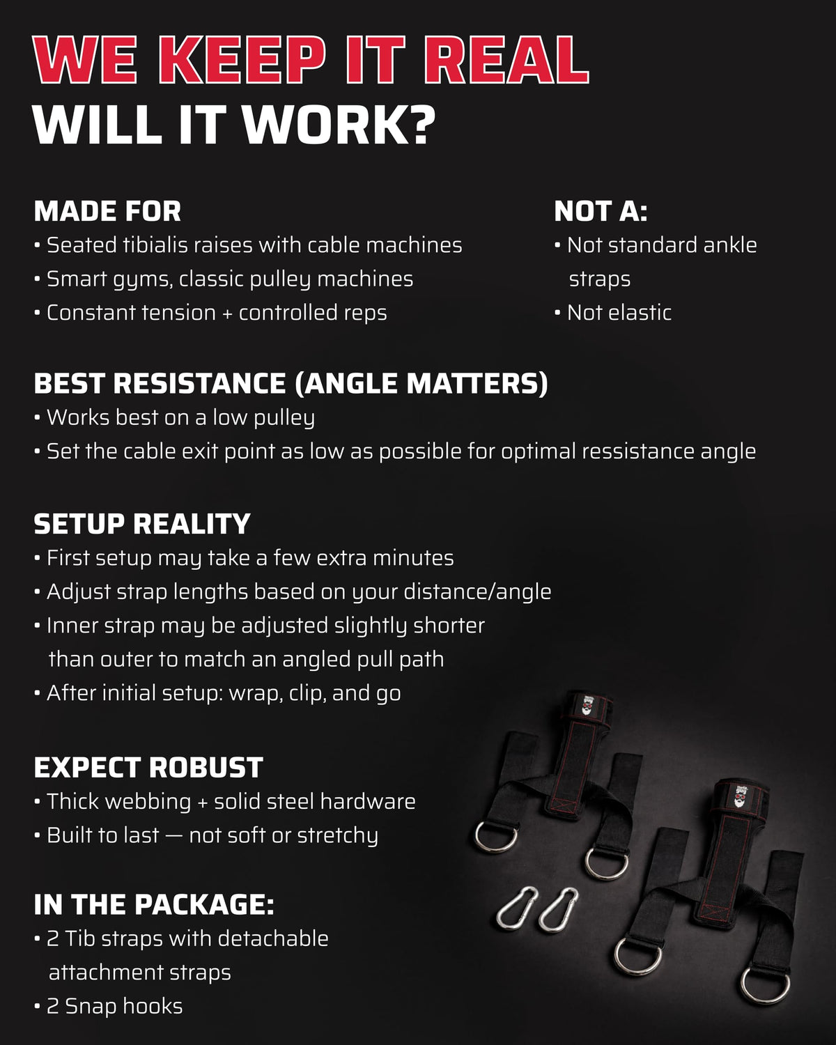 THEFITGUY Tib Straps — Tib Bar Alternative for Cable Machine | Tibialis Raise Strap for Shin, Knee & Ankle Strength | Tibialis Trainer | Dorsiflexion & Lower Leg Strengthening Equipment