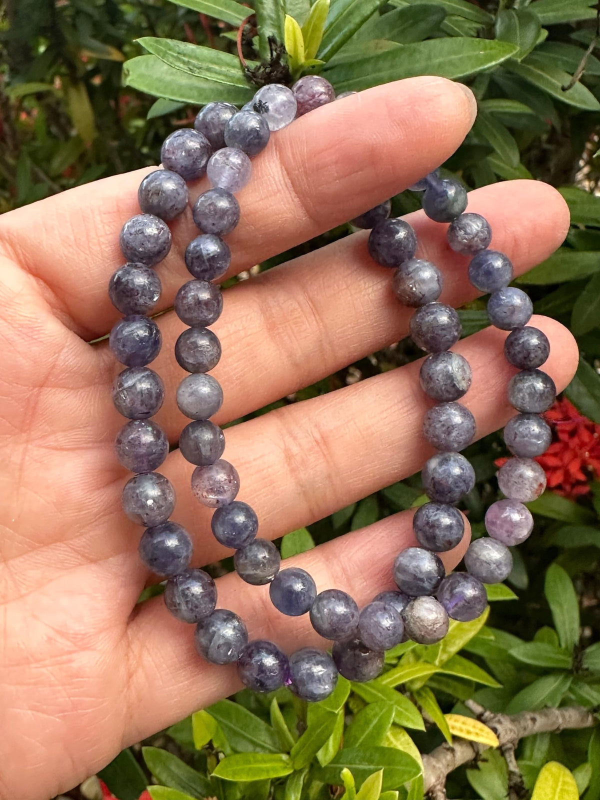 GAF TREASURES Iolite Crystal Bead Bracelet 5-9mm, Genuine Iolite Stretch Gemstone Bracelet, Healing Crystal Bracelet, Gift for Men & Women (1)