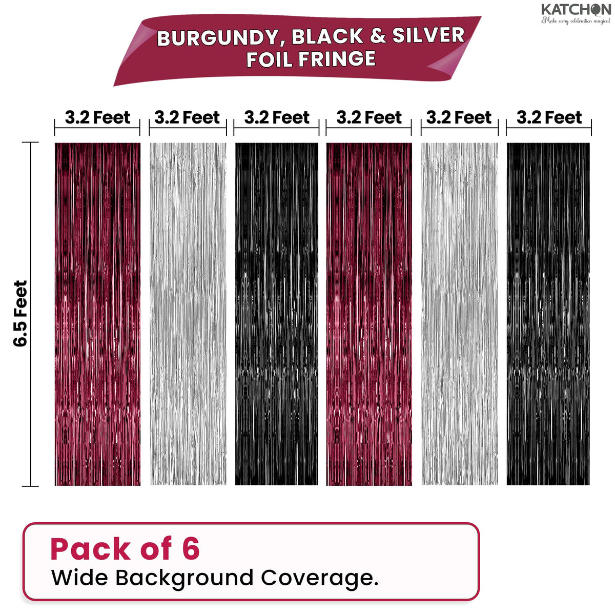 KatchOn, Halloween Banner & Fringe Set-Pack of 23 | Paper Fan Glittery Happy Halloween Garlands, Ghost Hanging Swirls with Burgundy Black and Silver Foil Fringe Curtains | Perfect for halloween Party