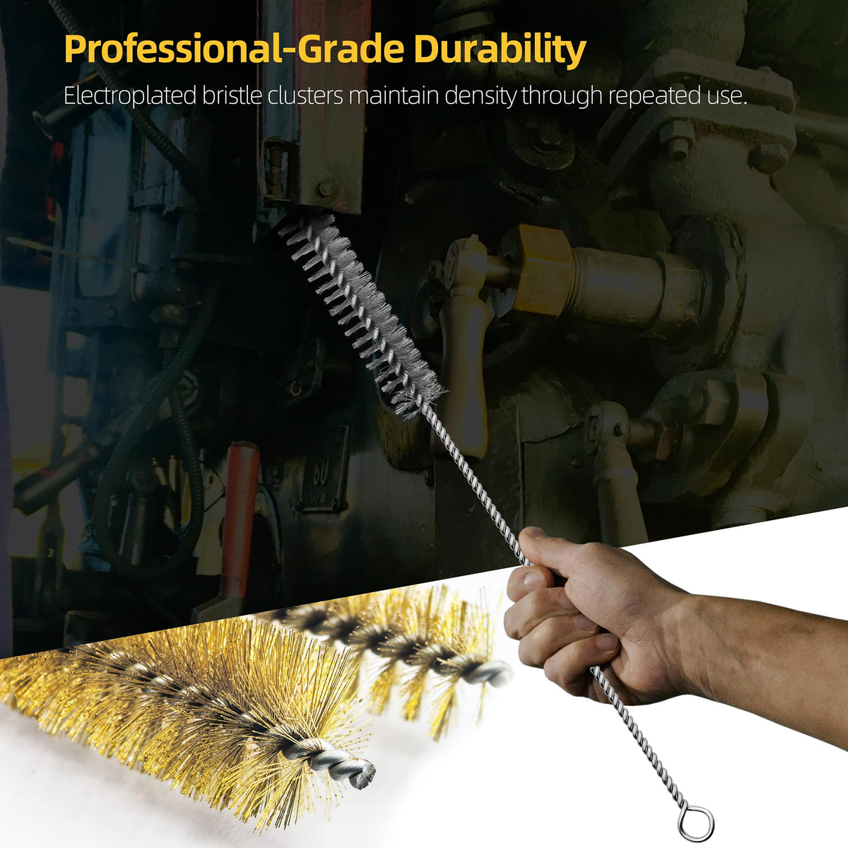 PokShow 16Pcs Stainless Steel & Brass Wire Tube Brushes Bottle Brush Set,12" Long Wire Bore Brushes for Deep Cleaning Pipes,Tubes,Narrow Spaces, Engine Parts, Home Brew(1/4"-1" Sizes)