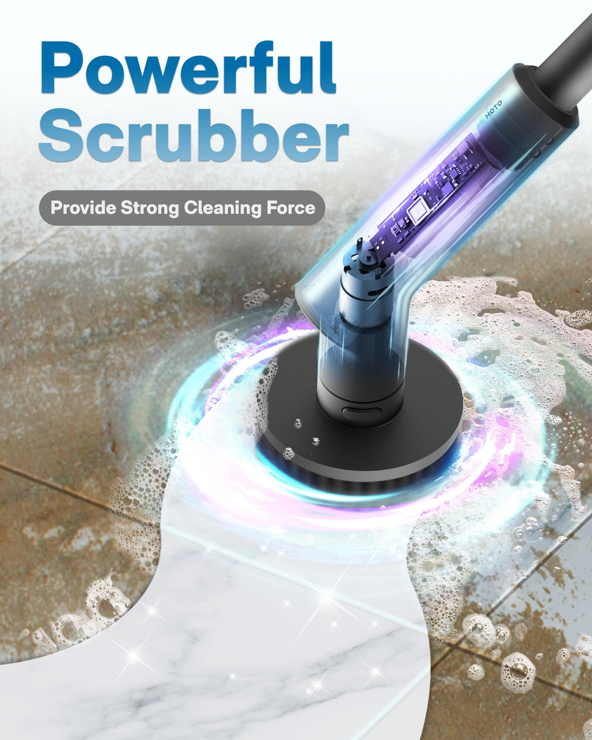 HOTO Cordless Electric Spin Scrubber, IPX7 Full Body Waterproof Bathroom Cleaning Brush, Max 22 in-lb, Shower Scrubber Brush with Long Handle, 6 Brush Heads, Power Scrubber for Bathroom, Floor, Tile