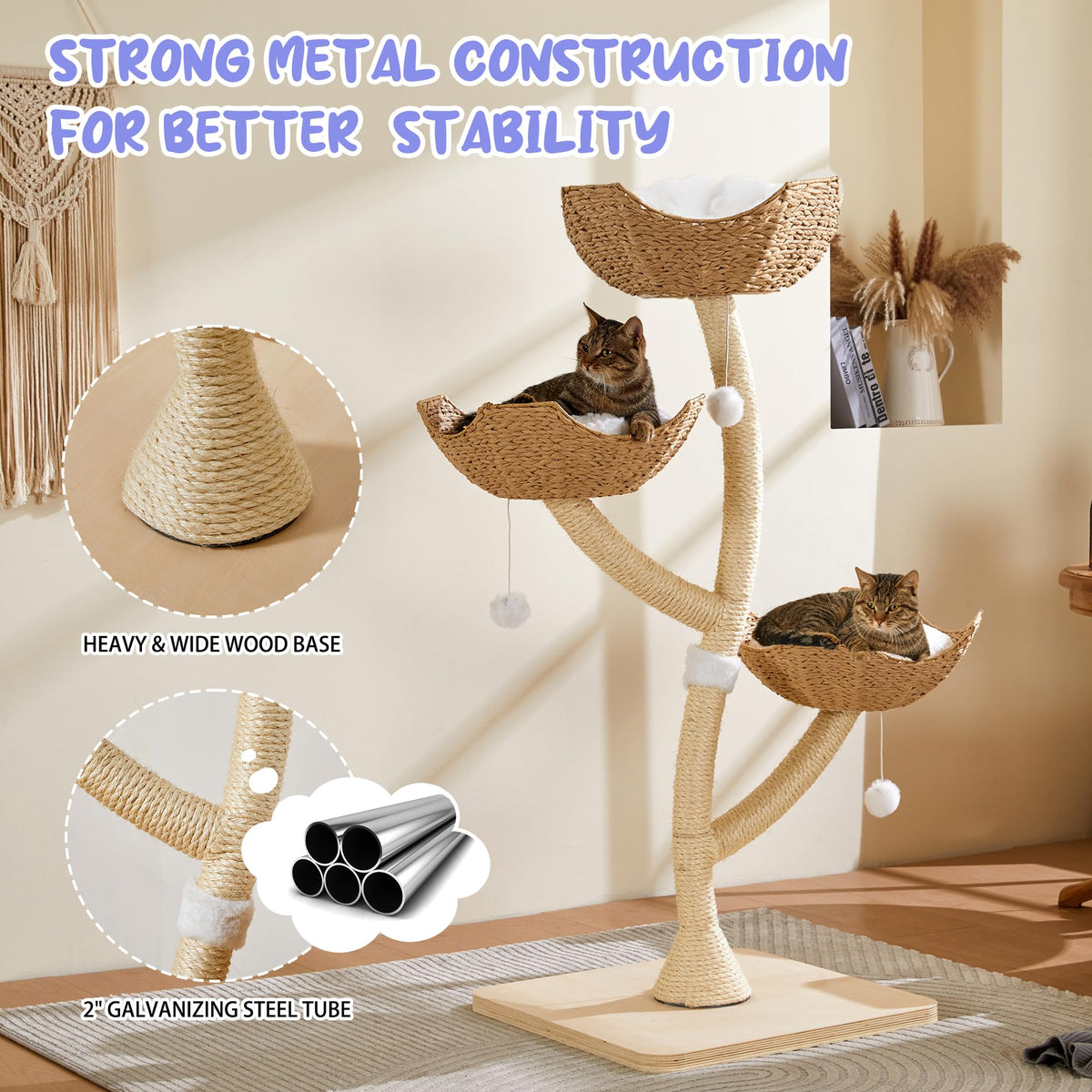 Modern Cat Tree Tower 53" - Multi-Level Cat Condo with Scratching Posts for Multiple Small & Large Cats