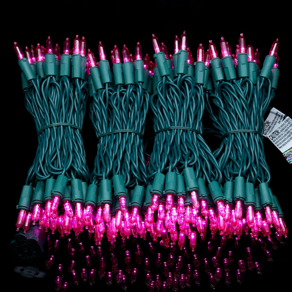 YULETIME 200 Pink LED Christmas Lights, 66 ft Green Wire UL String Light