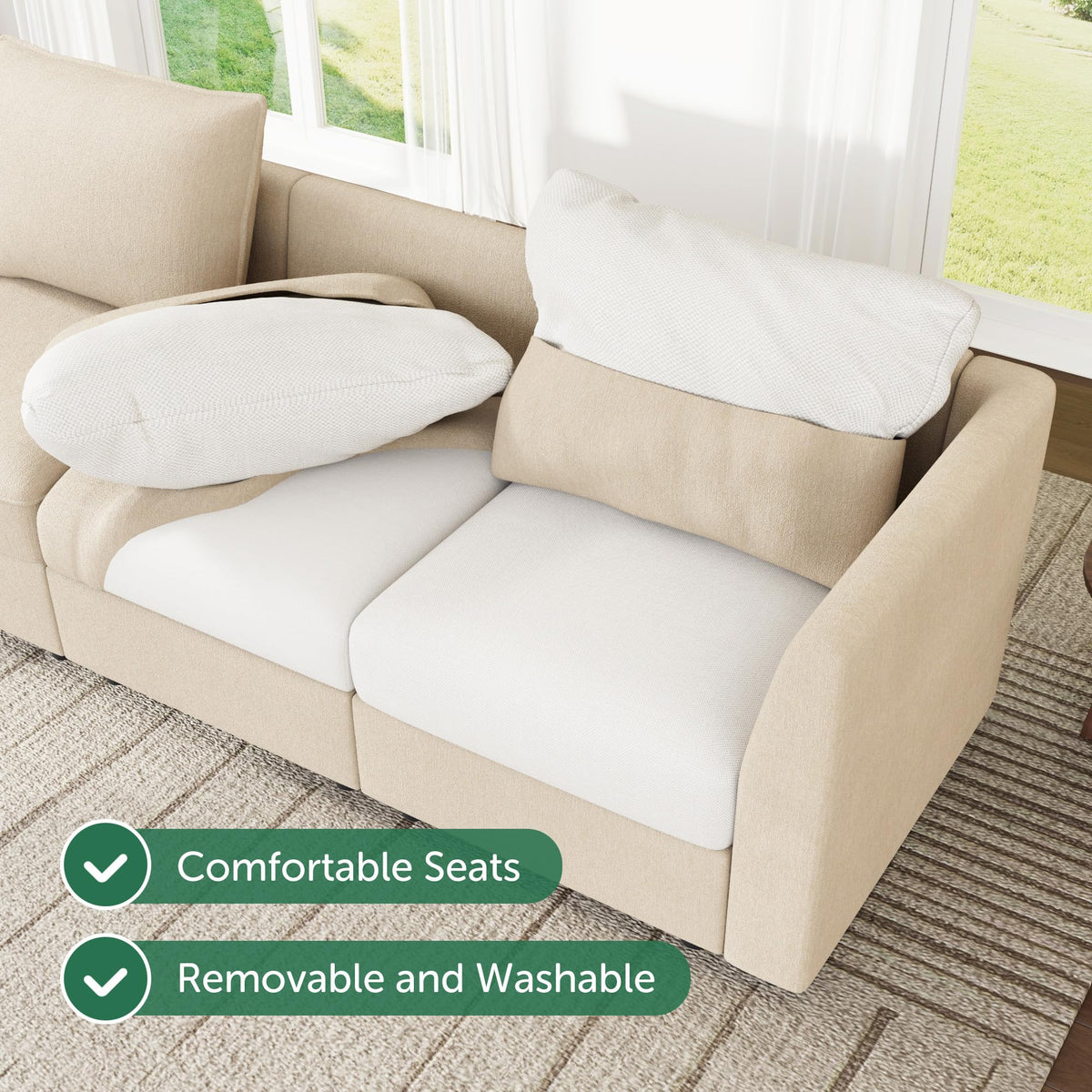 HONBAY Modular Sofa Sectional Sleeper Couch with Storage Seat Reversible Sectional Sleeper Couch Modular Sofa - Beige