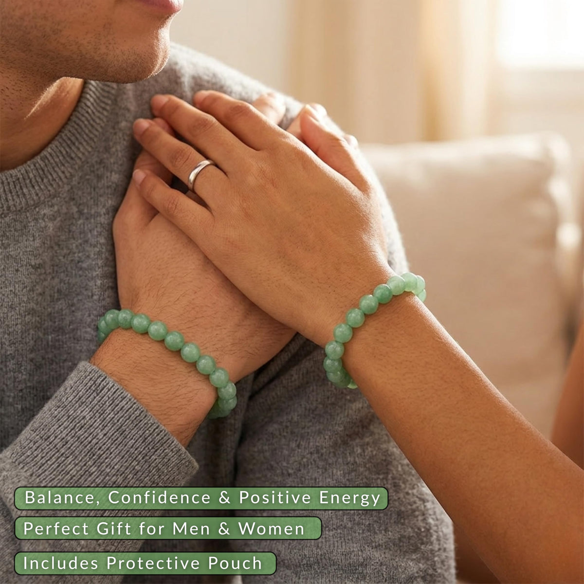 Cherry Tree Collection Green Aventurine Beaded Bracelet – Genuine 8mm Gemstone Stretch Bracelet for Men & Women – Handmade Crystal Bracelet - (Green Aventurine - M)