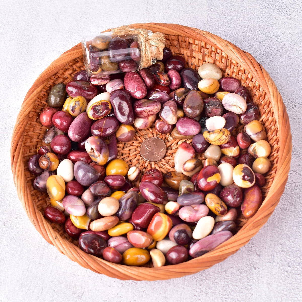 SigMntun Polished Mookaite Jasper Crystal Chips Set, 0.4", 128 Pcs - Handpicked Tumbled Stones and Crystals Bulk for Healing, Reiki, Meditation, Witchcraft and Home Decor