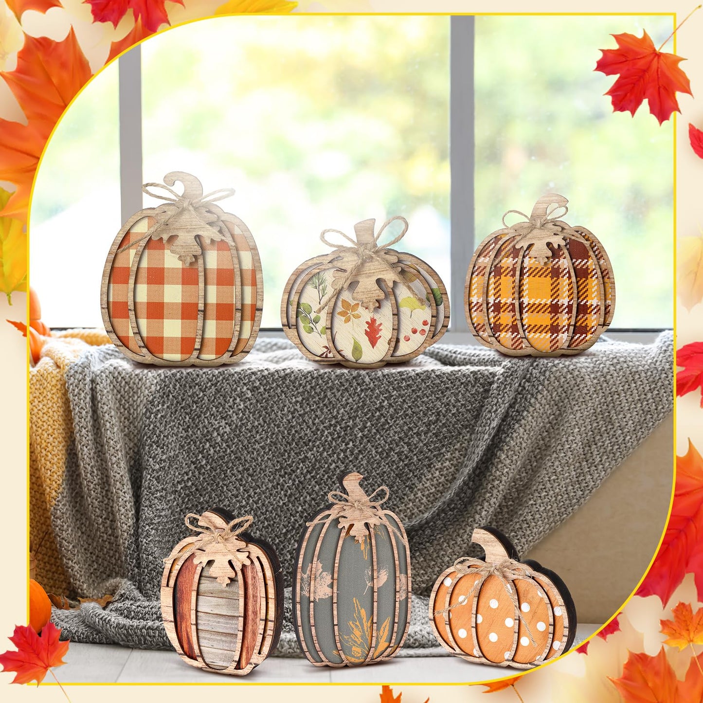 Leinuosen 6 Pcs Fall Pumpkin Decor Fall Decor for Home Pumpkin Wooden Block Sign Autumn Tiered Tray Decorations Thanksgiving Table Centerpieces Decorations for Harvest Party Home Shelf