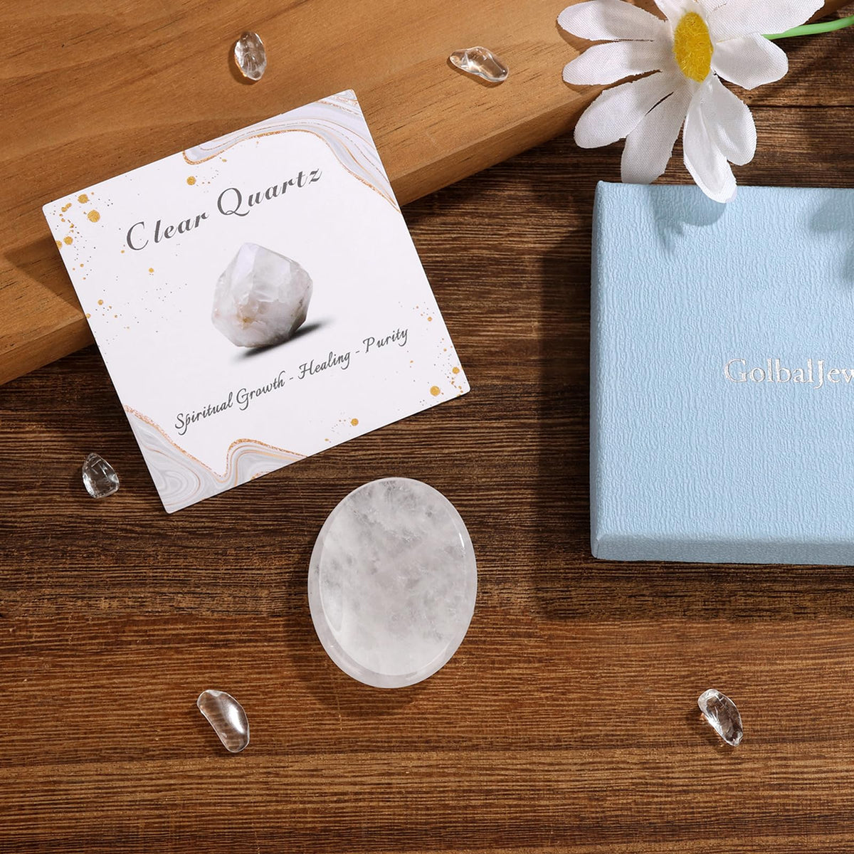GolbalJew Clear Quartz Thumb Worry Stone for Anxiety Healing Crystals Sets, Hand Carved Crystals and Healing Stones, Meditation Crystal Reiki Natural Relax Palm Stone for Anxiety Therapy Relief