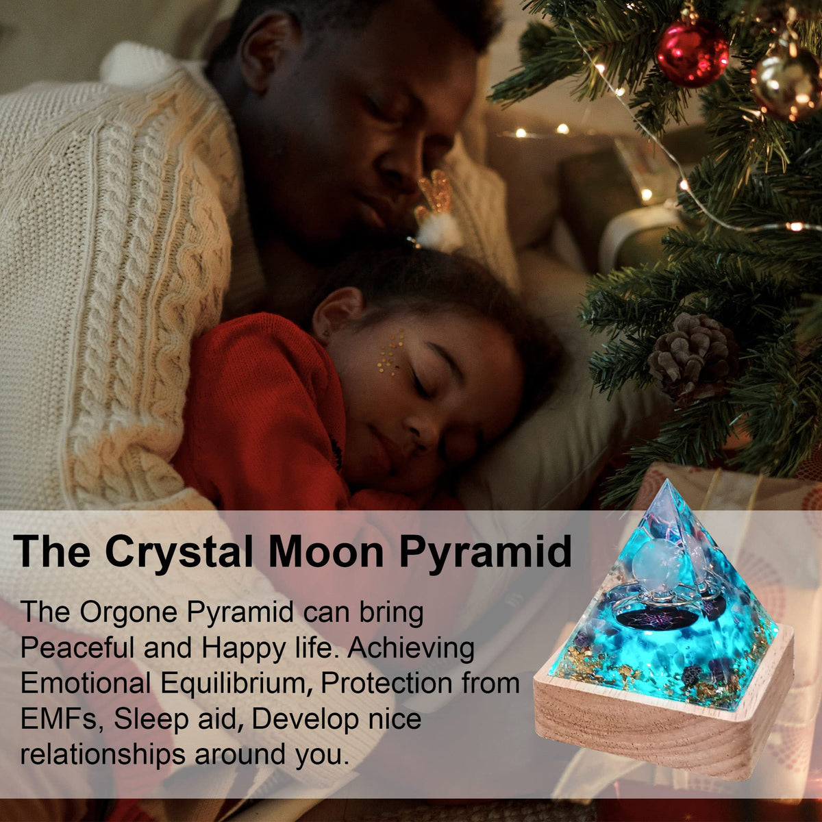 XQIGI Orgone Pyramid Crystal with Light Base, Orgonite Healing Meditation Reiki Stones Protection Amethyst with Copper for Anxiety Balance Anti-Stress Calmness Love (Moon)
