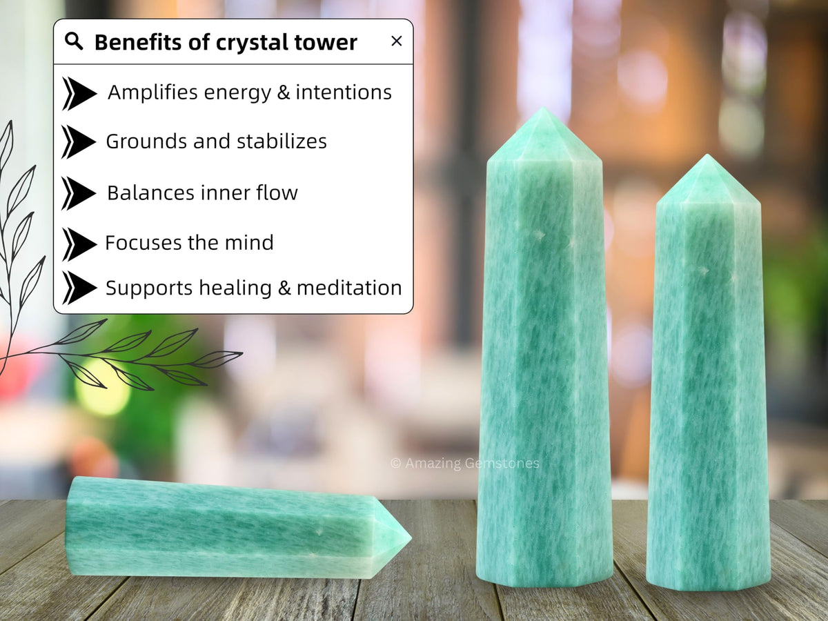 Amazing Gemstone Amazonite Crystal Towers ~ Natural Healing Crystal Point Obelisk for Reiki Healing and Crystal Grid (3" to 4" INCH)