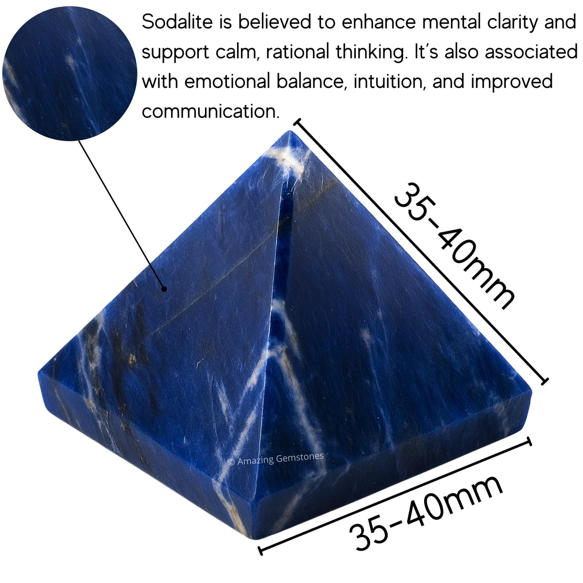 Amazing Gemstone Sodalite Pyramid Crystal Healing Stones - 1.5" Great Pyramid Figurine of Natural Stone Pyramid for Meditation, Reiki, Chakra Balancing and Crystal Pyramids Grid