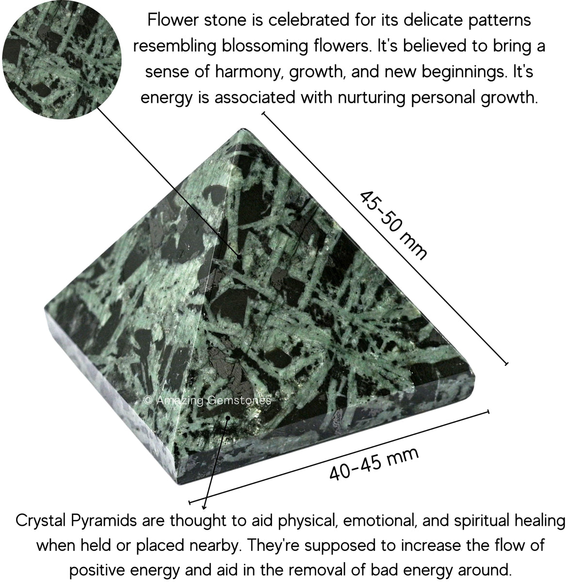 Amazing Gemstone Flower Stone Pyramid Crystal Healing Stones - 2" Great Pyramid Figurine of Natural Stone Pyramid for Meditation, Reiki, Chakra Balancing and Crystal Pyramids Grid