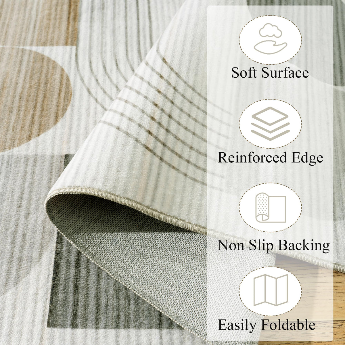 QDUIDU Large Machine Washable 5x7 Area Rug, Soft Modern Geometric Abstract Beige Rugs for Bedroom Living Room, Non-Shedding Faux Wool Indoor Throw Floor Carpet for Office Entryway Dining Room Decor