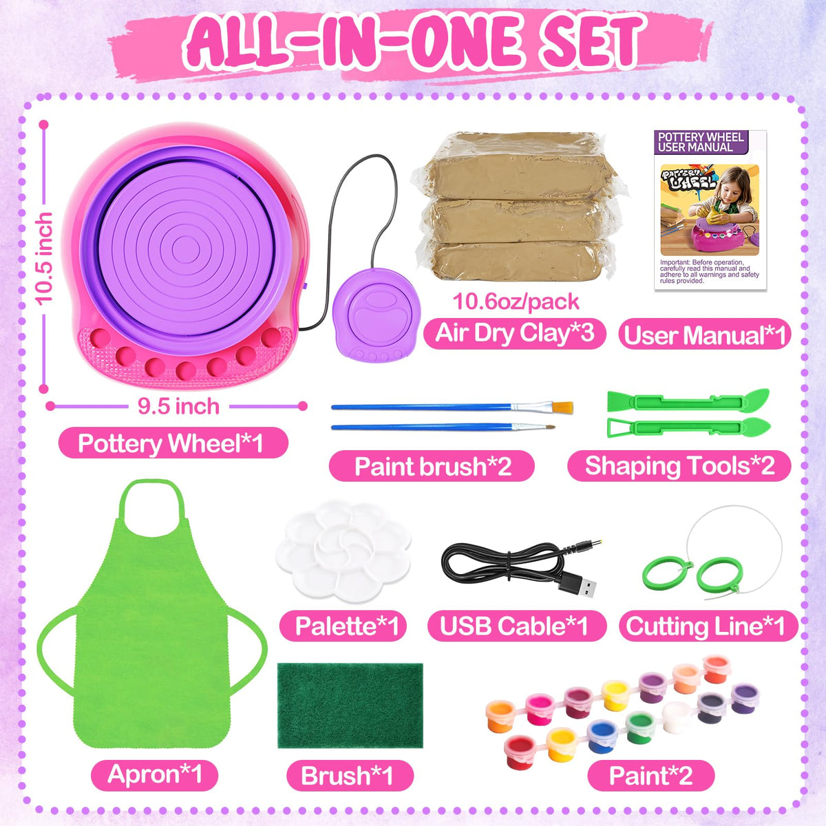 Pottery Wheel for Kids, Arts and Crafts for Kids Ages 8-12, Crafts for Girls 8-12, Complete DIY Clay Wheel Pottery Kit for Beginners, Kid Crafts Gifts for Girl Toys Ages 8 9 10 11 12 Year Old Birthday