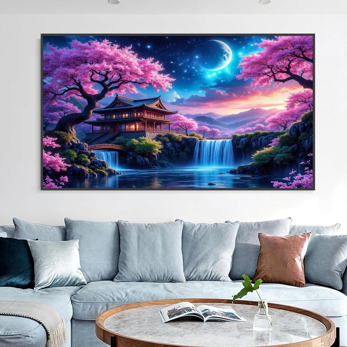 igoodom Large Diamond Painting, Large Cherry Blossoms Diamond Art Kits for Adults, Full Drill Round Big Diamond Painting, DIY Gem Art and Crafts for Home Wall Decor Gift 27.5 X 15.7inch