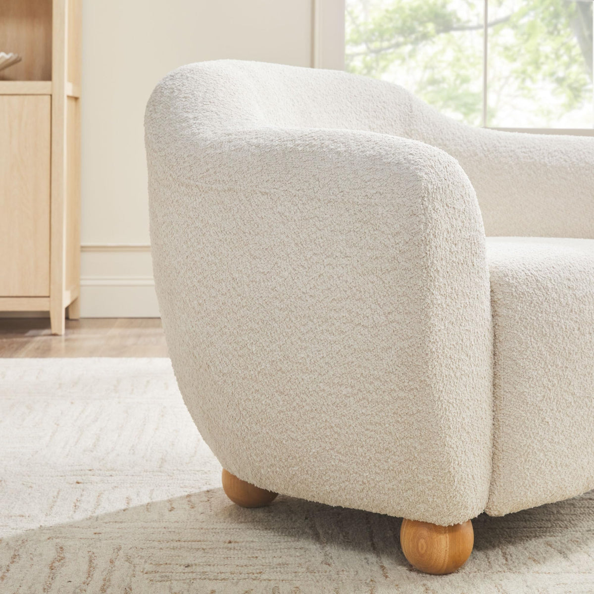 Walker Edison Linley Contemporary Bouclé Accent Chair with Wood Legs, Ivory