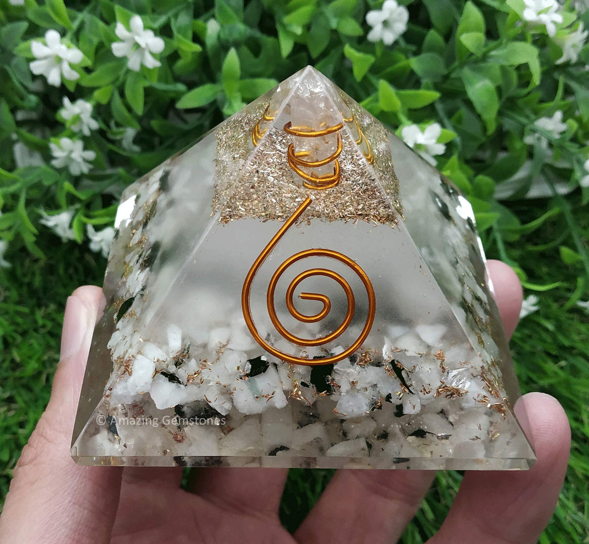 Large Orgone Pyramid | Glow in Dark Rainbow Moonstone Pyramid Crystal | Orgonite Pyramid | Organ Pyramids Positive Energy Healing