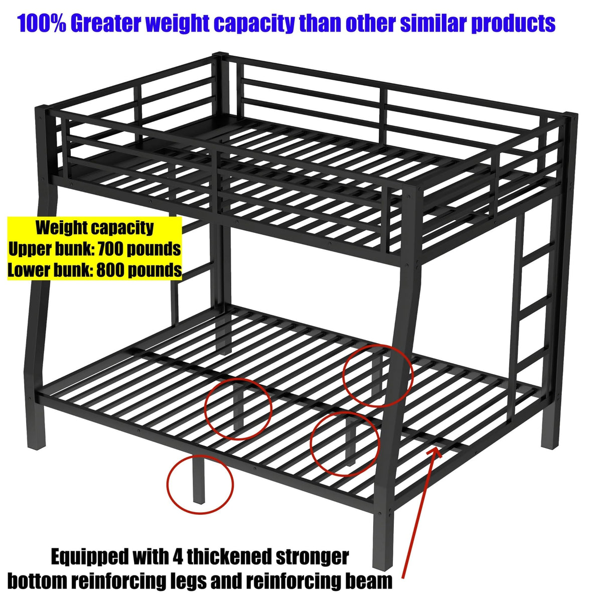 LUCALEO Latest Upgraded & Stronger Thickened Metal Bunk Bed Twin XL Over Queen Size, Heavy Duty Safer More Stable Steel Bunkbeds (Greater Weight Capacity) (Twin XL Over Queen)